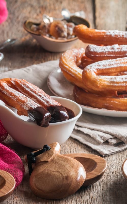 churros, coffee and hot chocolate